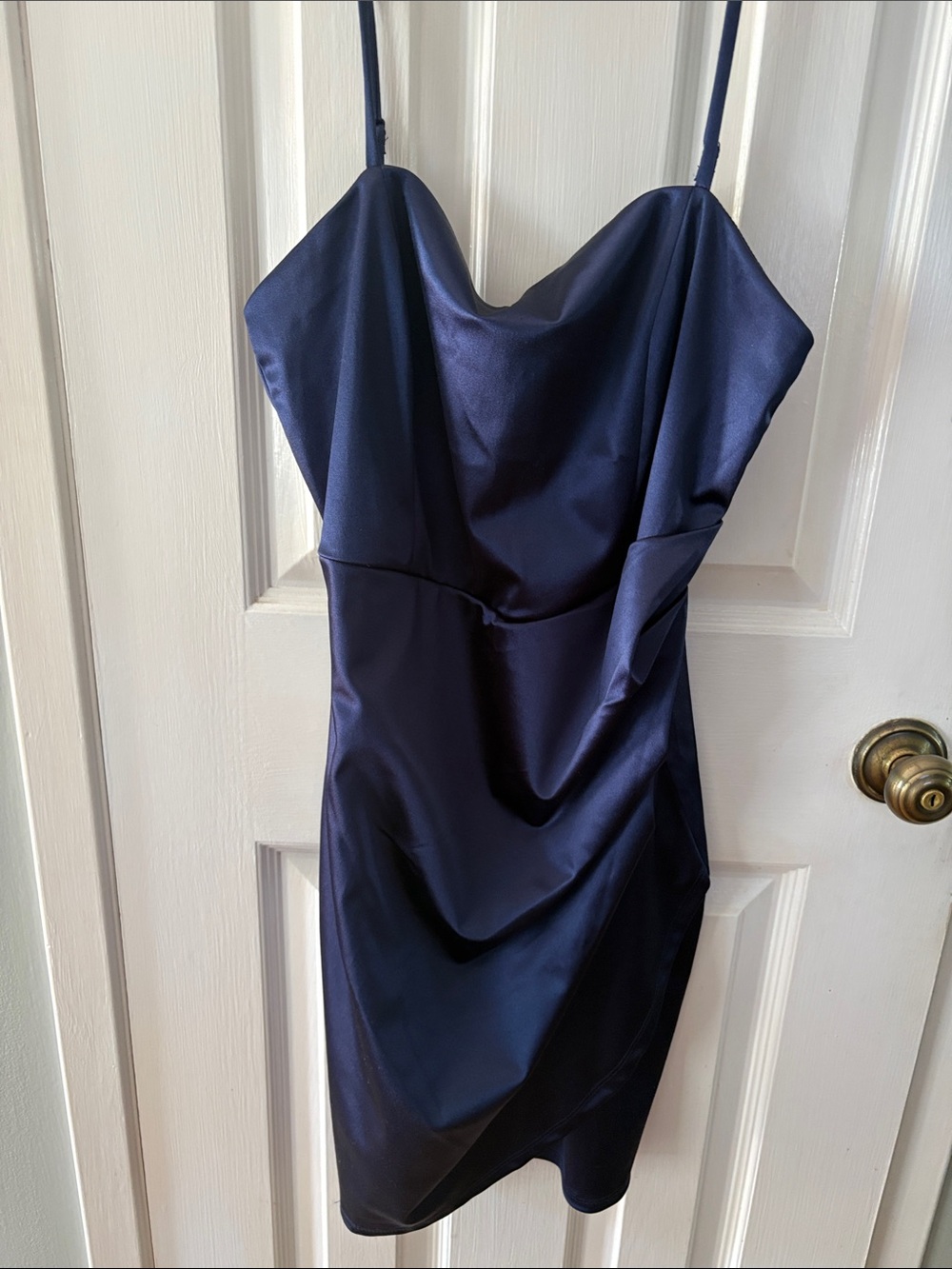 Emerald Sundae Navy Satin Cowl Neck Mini Dress